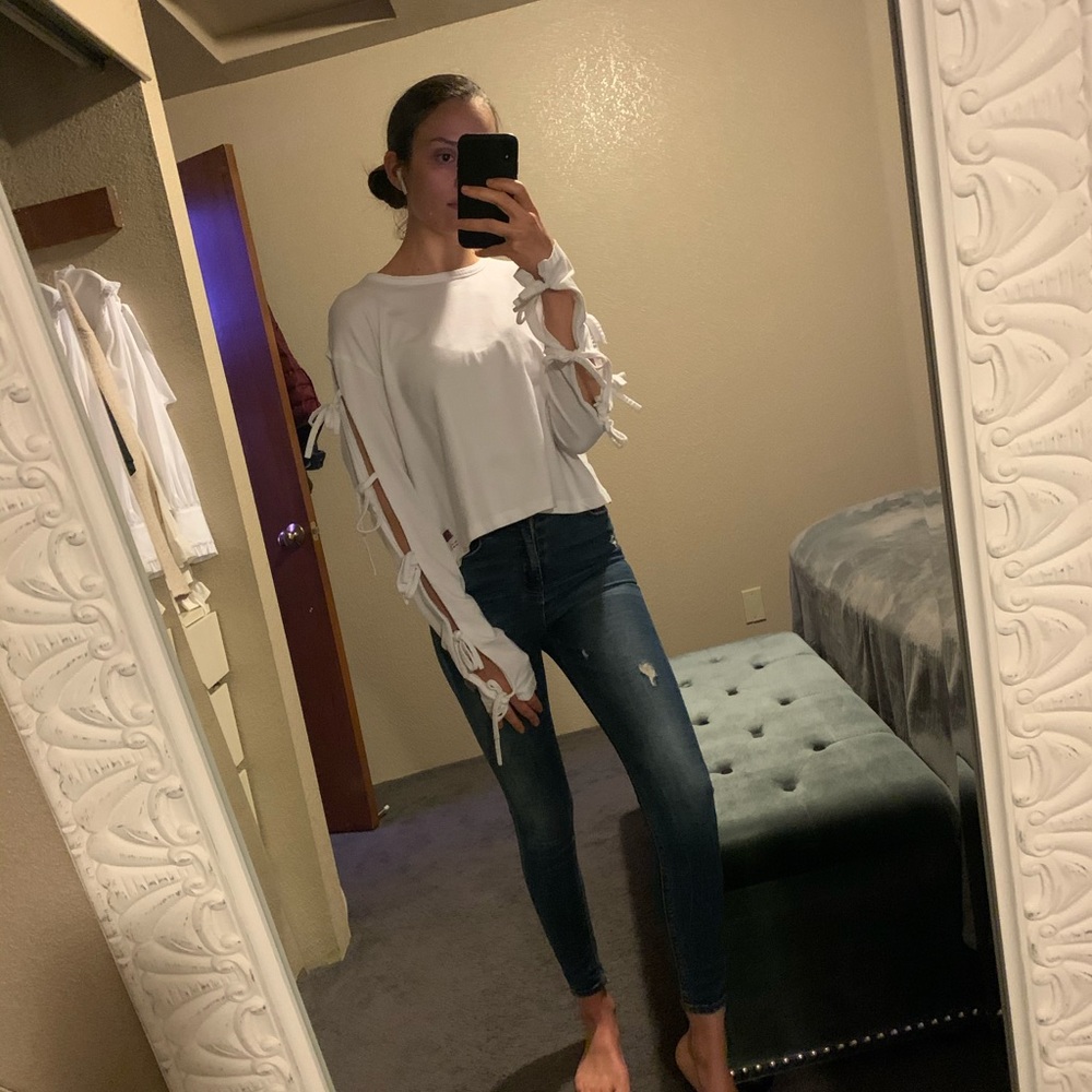 Tie Sleeve White Top